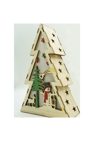 Bibilel Illuminated Christmas tree decoration with snowman, brown, 14x5x20 cm, wood, indoor/outdoor