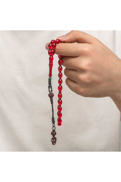 HERİF Aksesuar Silver Kazaz Tassel-Adorned Crimped Amber Prayer Beads - in a Lighted Box - Prayer Beads for Husband, Father, Lover