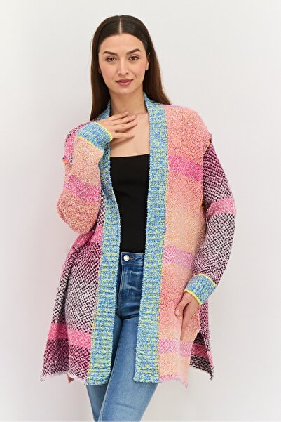 Black Tape Women Patchwork Knitted Cardigan, Multicolor
