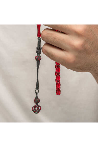 HERİF Aksesuar Silver Kazaz Tassel-Adorned Crimped Amber Prayer Beads - in a Lighted Box - Prayer Beads for Husband, Father, Lover