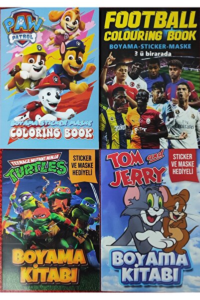 ada çanta kırtasiye 4 adet stickerli boyama kitabı (Futbol/Paw patrol/tom ve ...