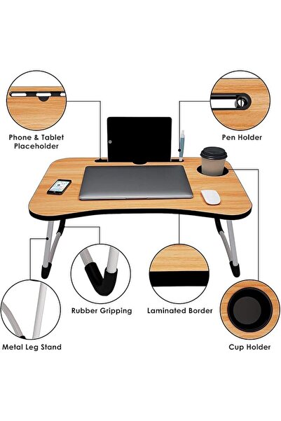 Generic Folding Bed Table Laptop Tray with iPad Slot & Cup Holder - Adjustable, Foldable, Portable