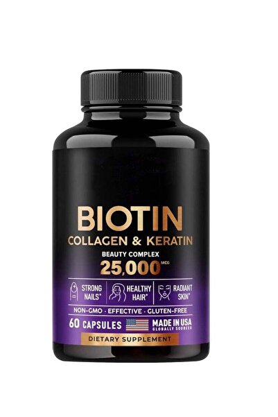 Biotin مكمل الكولاجين والكيراتين - للشعر والبشرة والأظافر، ٢٥٠٠٠ ميكروغرام، ٦٠ كبسولة