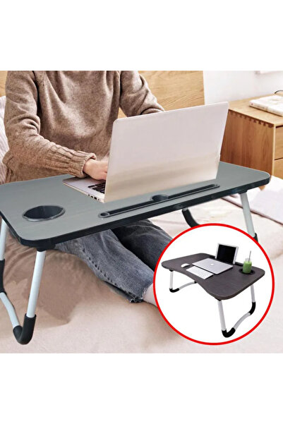 Twinkle Mart Modern Adjustable Folding Portable Laptop Table for Bed/Study - Wooden Tray, Black
