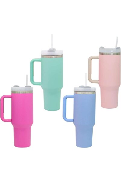 OEM Thermos mug with straw, 1200 ml, stainless steel, ergonomic handle, double wall, BPA free, multicolor