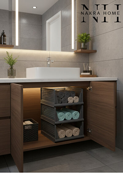 NAKRA HOME 3 Adet Çok Amaçlı Kayar Raf – Dolap İçi Çekmeli Modüler Düzenleyic...