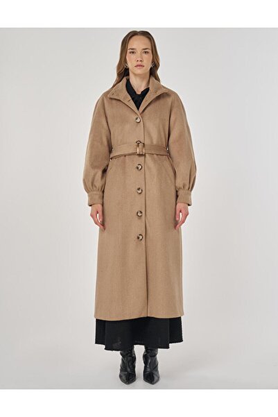 Kayra Stand Collar Stamp Coat Beige
