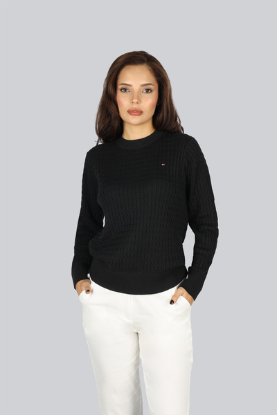 Tommy Hilfiger Kadın Normal Kalıp Ribana Yakalı Uzun Kollu %100 Pamuklu Örme Siyah Kazak WW0WW44993-BDS