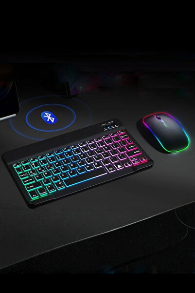 ForWhat Büro Ev Ofis Bilgisayarı için Siyah Rgb Işıklı Klavye Mouse Seti