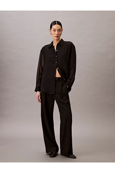 Calvin Klein Women's Regular Fit Sleeves Tulle Detailed Black Shirt Lv044B902G-Ub1