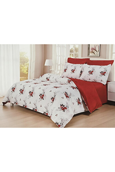 Casa Pucioasa Double bed linen set, 6 pieces, fine cotton, Cherry Blossom pattern, red/white, sheet 230x250