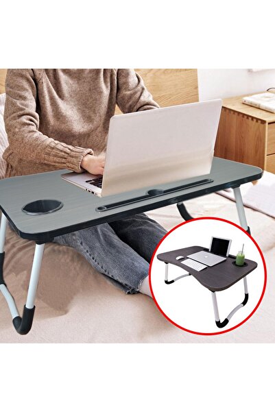 Twinkle Mart Modern Adjustable Folding Portable Laptop Table for Bed/Study - Wooden Tray, Black