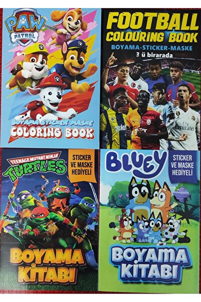 ada çanta kırtasiye 4 adet stickerli boyama kitabı (Futbol/Paw patrol/bluey/N...
