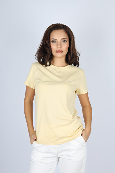 BOSS Kadın Pamuklu Marka Logolu Yuvarlak Yaka Sarı T-Shirt 50506973-747