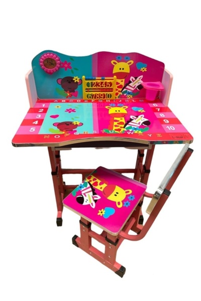 OEM Adjustable Kids Desk & Chair Set, MDF, Educational (Alphabet & Numbers), 69x45x65 cm, Pink/Teal - MS