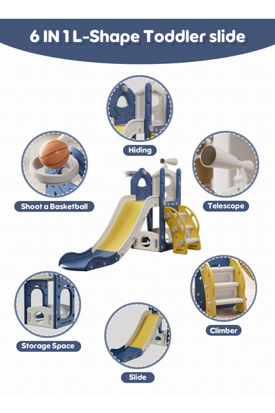 Venpara 6 in 1 Kids Slide, Toddler Playground with Basketball Hoop, Storage