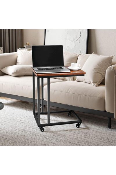 Aralifes C-Shaped End Table for Couch, Small TV Tray, Table with Wheels, Laptop Desk for Living Room, Bedroom