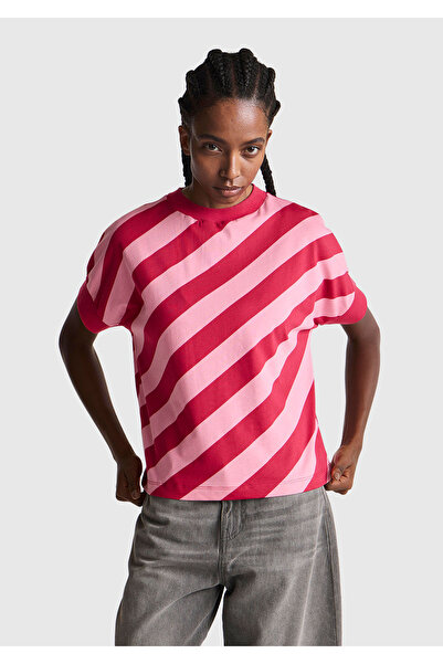 United Colors of Benetton Women's Fuchsia 100% Cotton Double Color Block T-Shirt