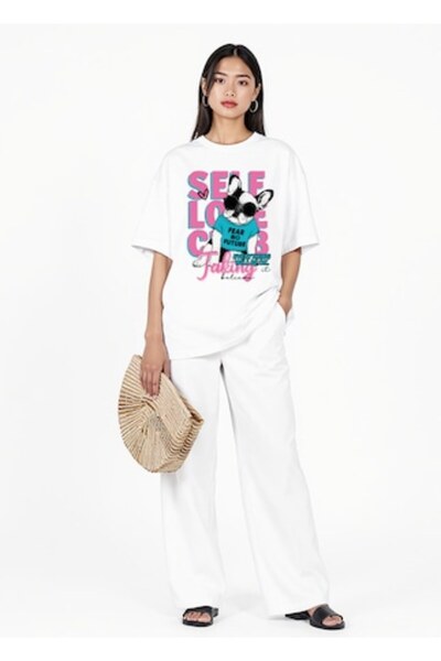 OEM Tricou damă Loose Fit alb – imprimeu Self Love Club