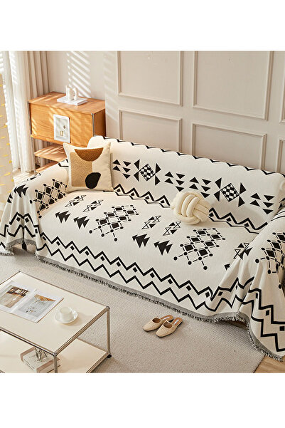 L&Wen غطاء أريكة، بطانية شينيل مع شرابات، قابلة للعكس ومزخرفة - أسود، عرض 180...