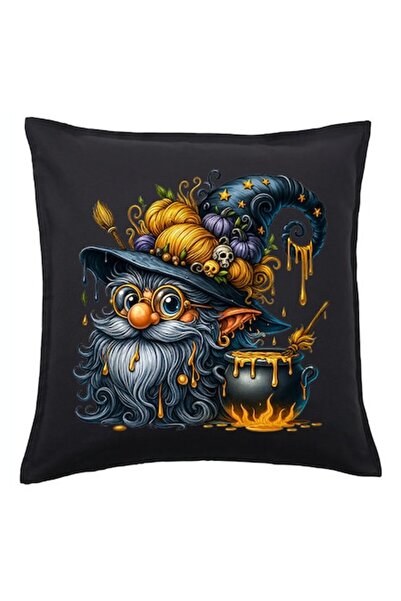 OEM Față de pernă cu vrăjitor bărbos de Halloween - neagră 50x50 cm, grafică ...