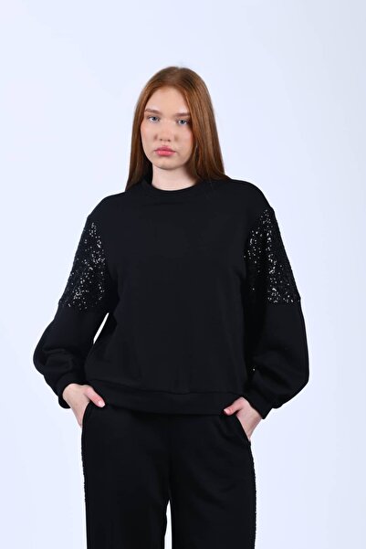 la luce Siyah Kolu Pullu Sweatshirt - LV28