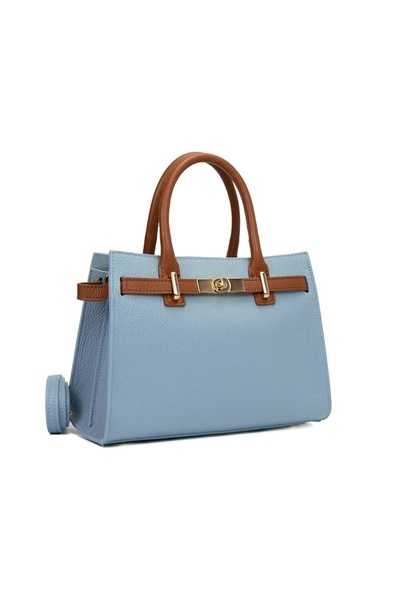 Posete Fagaras Poseta Piele Louise - Bleu Coniac, 3 Compartimente, 3 Buzunare...