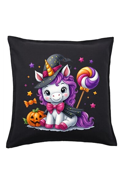 OEM Față de pernă cu unicorn și vrăjitoare de Halloween – Negru 50x50 cm, Imp...