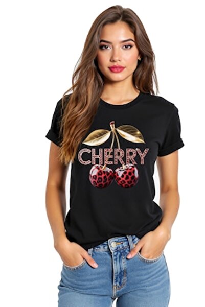OEM - Tricou unisex negru cu grafică „Cherry” – 100% bumbac, cadou original, mărimea L