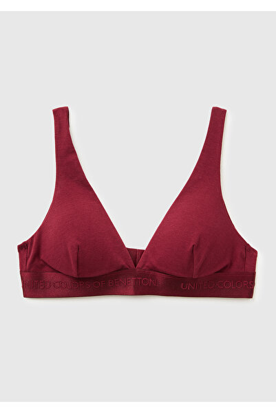 United Colors of Benetton Women's Burgundy Cotton Blend Logo Band V-Neck Bra