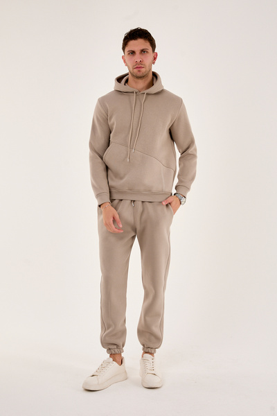 Pavotti Erkek 3 İp Yan Cep Detaylı İçi Polarlı Kapüşonlu Eşofman Takımı ( Puf Kumaş )