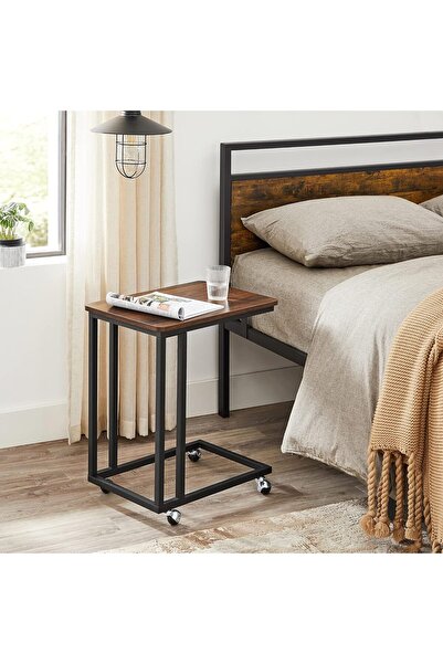 Aralifes C-Shaped End Table for Couch, Small TV Tray, Table with Wheels, Laptop Desk for Living Room, Bedroom