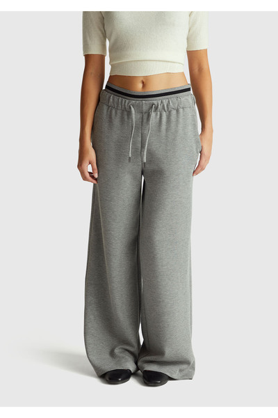 United Colors of Benetton Women's light grey modal blend wide leg joggers with pockets and drawstring waist