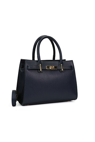 Posete Fagaras Poseta Piele Louise - Bleumarin, 3 Compartimente, 3 Buzunare, ...