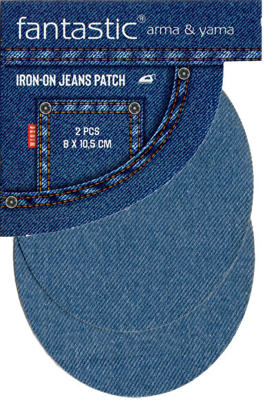 FANTASTIC ARMA Pachet de 2 plasturi pentru blugi, care se lipesc cu călcat |   Plasturi pentru repararea genunchilor și coturilor Fantastic Brand 8x10,5 cm (albastru deschis)
