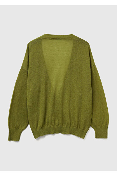 United Colors of Benetton Women's khaki green alpaca and wool blend ribbed button cardigan