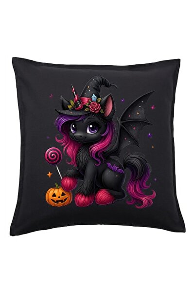 OEM Față de pernă cu aripi și unicorn întunecat de Halloween – negru 50x50 cm...