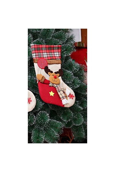 Flippy Κάλτσα Δώρου, Flippy, με Σχέδιο Άγιου Βασίλη, Κρεμ, Μέγεθος 20x40 εκ., Υφασμάτινη, Εσωτερικού Χώρου