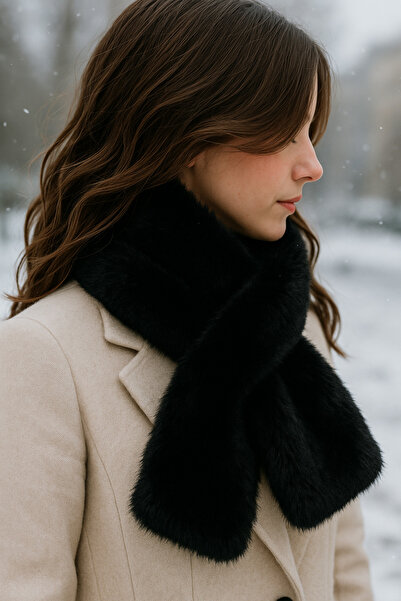 Butik Kadın Sıcak Tutucu Kürklü Kışlık Boyunluk Atkı