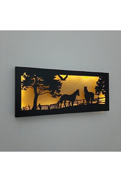 KOLAY DROP Dekoratif Peri Ledli Duvar Süsü At Çiftliği Hediyelik Ahşap Mdf Ta...
