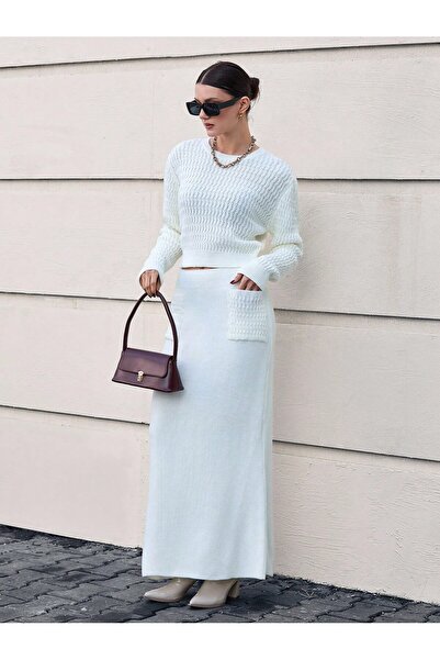 Puella طقم سترة نسائية طويلة منسوجة من الكروشيه