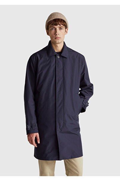 United Colors of Benetton Men's Navy Blue Sleeve Cuff Detailed Vest Set Long Raincoat