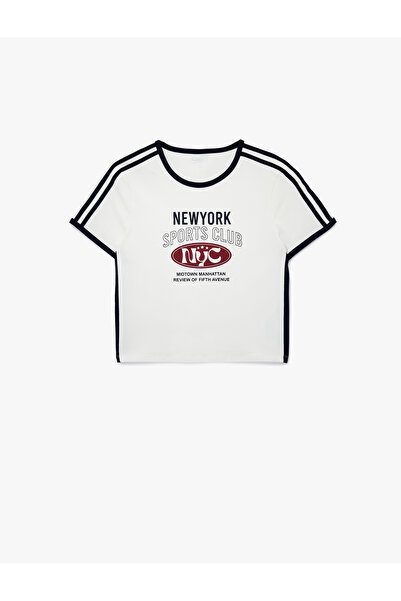 Koton Cotton Short Sleeve Crew Neck Printed Crop Sports T-Shirt