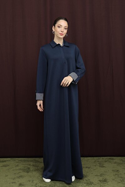 Puane Women's Polo Neck Dress with Hidden Placket - 12652Elb - Navy