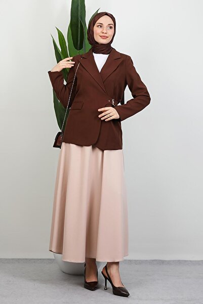 GİYZAMİLA Μπουφάν με Πλαϊνή Ζώνη Καφέ