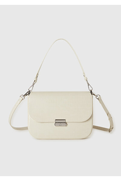 United Colors of Benetton حقيبة نسائية من جلد التمساح مع مشبك معدني وحزام قاب...