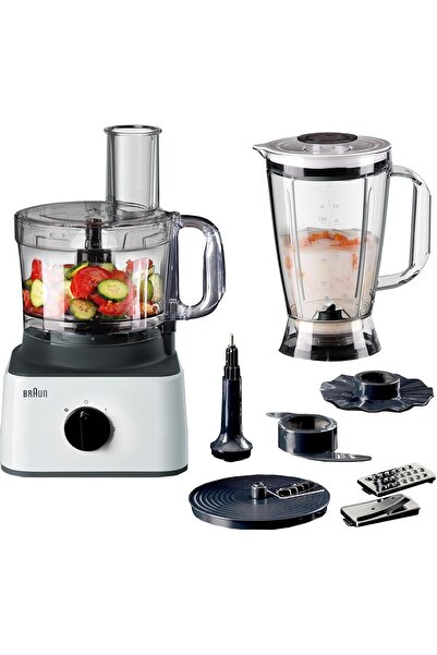 Braun Food Processor FP0132WH - 8-in-1, 750W, 2.1L Bowl, 1.8L Blender, White