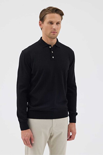 Paşahan Polo Neck Buttoned Wool Knit Sweater