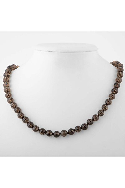 Safnaturel قلادة من الكوارتز الدخاني بعقدة 8 مم من الحجر الطبيعي