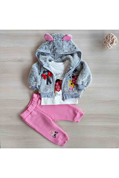 Aylin Trening de pluș pentru bebeluși, format din 3 piese - gri cu buburuză r...